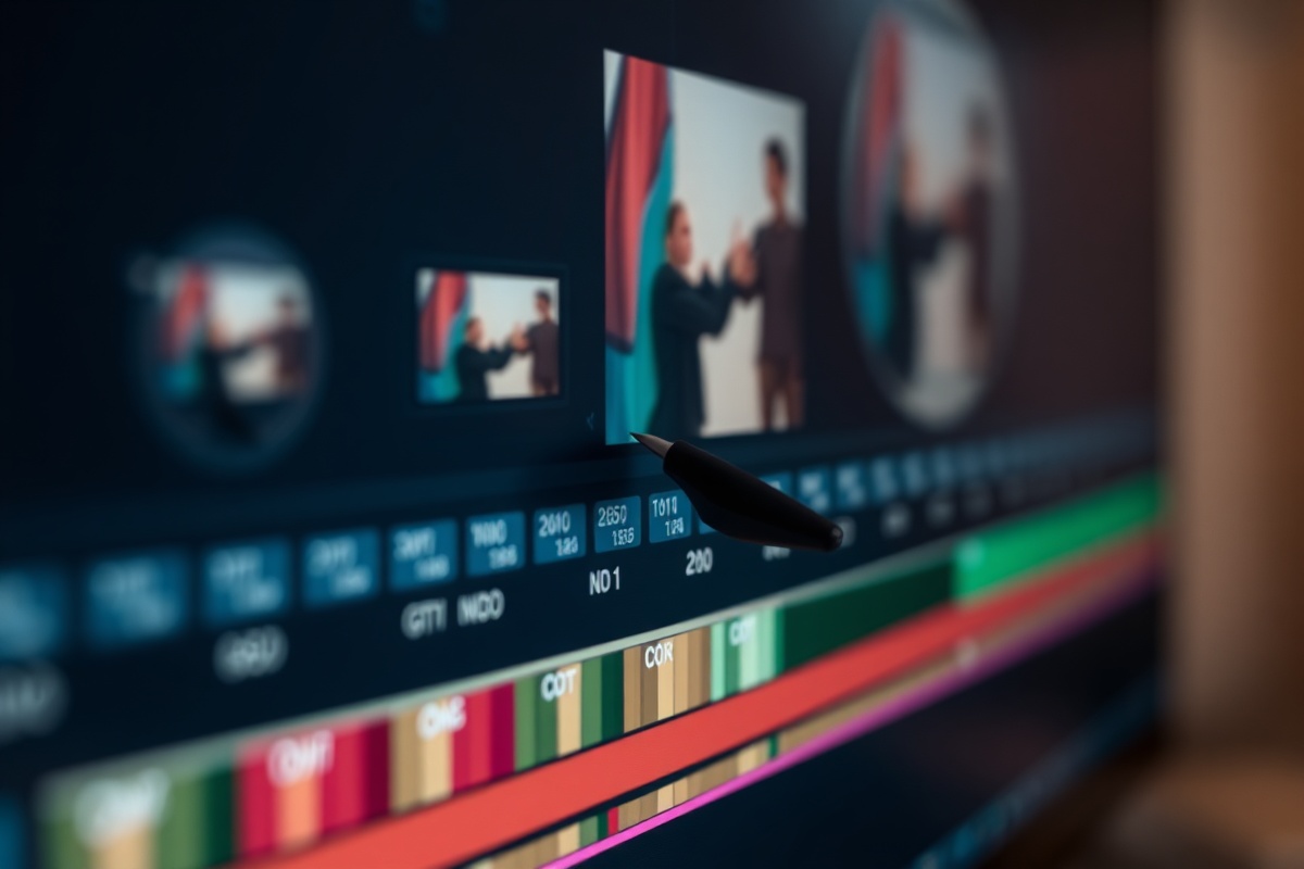 StockFlow плагин в интерфейсе Adobe Premiere Pro — библиотека клипов открыта в боковой панели, таймлайн содержит 4K素材 с метаданными StockFlow